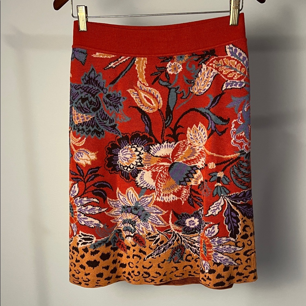 Anthropologie Red Floral Pencil Skirt